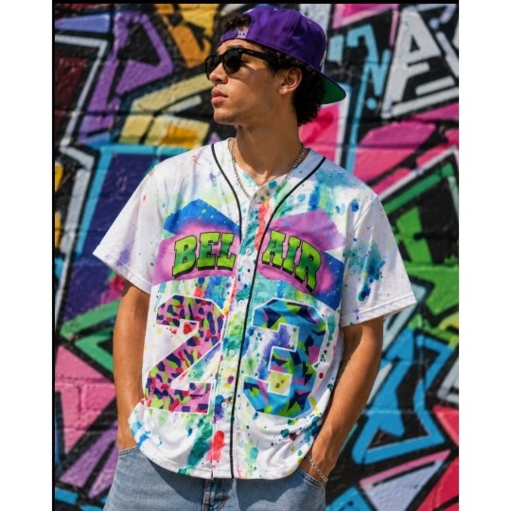 Bel‎ Air 23 Baseball Jersey Men's L Paint Splatter 90s Hip Hop Streetwear